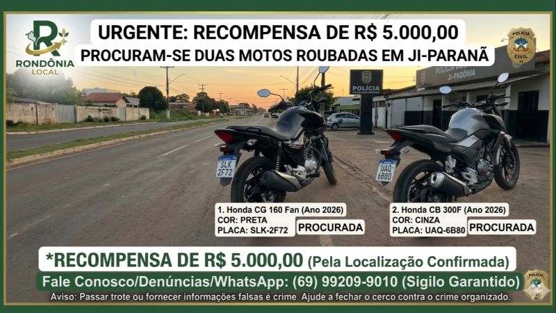 URGENTE: Primeira moto é recuperada no bairro Capelaço; recompensa de R$ 5.000,00 segue ativa para encontrar veículos restantes